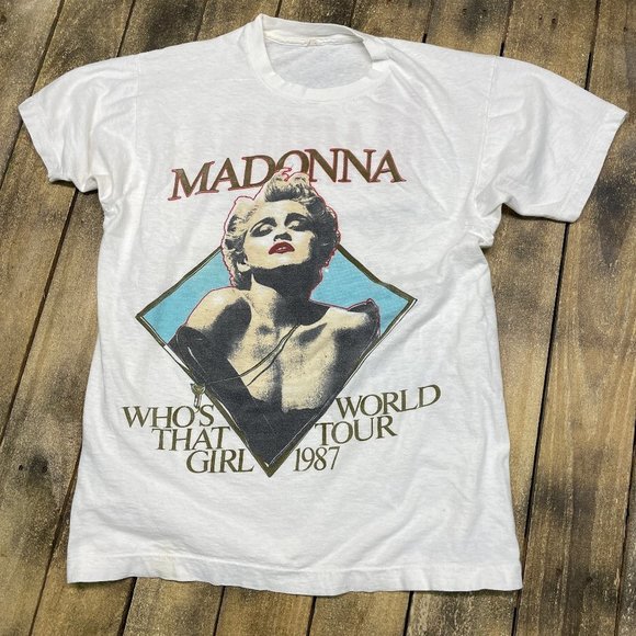 Tops - Retro 80S987 Madonna Whos That Girl Tour Tshirt Concert Tee
